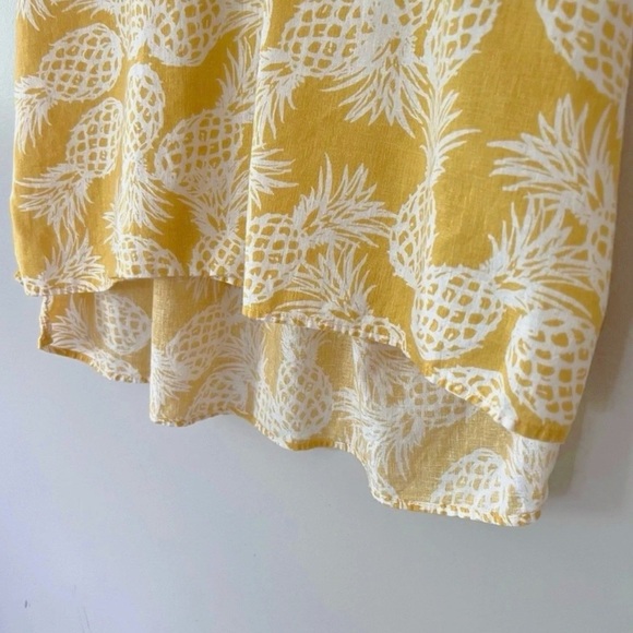 St John’s Bay Yellow Pineapple Print Women's Top linen Ptp 22” oversized xs - Picture 3 of 7